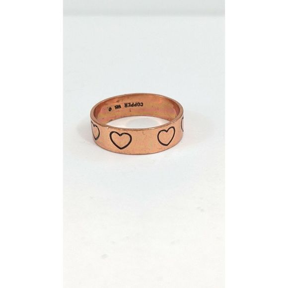 Size 11 Heart Stamped 90s Solid Copper Band Ring - Wheeler manufacturing - Picture 3 of 7